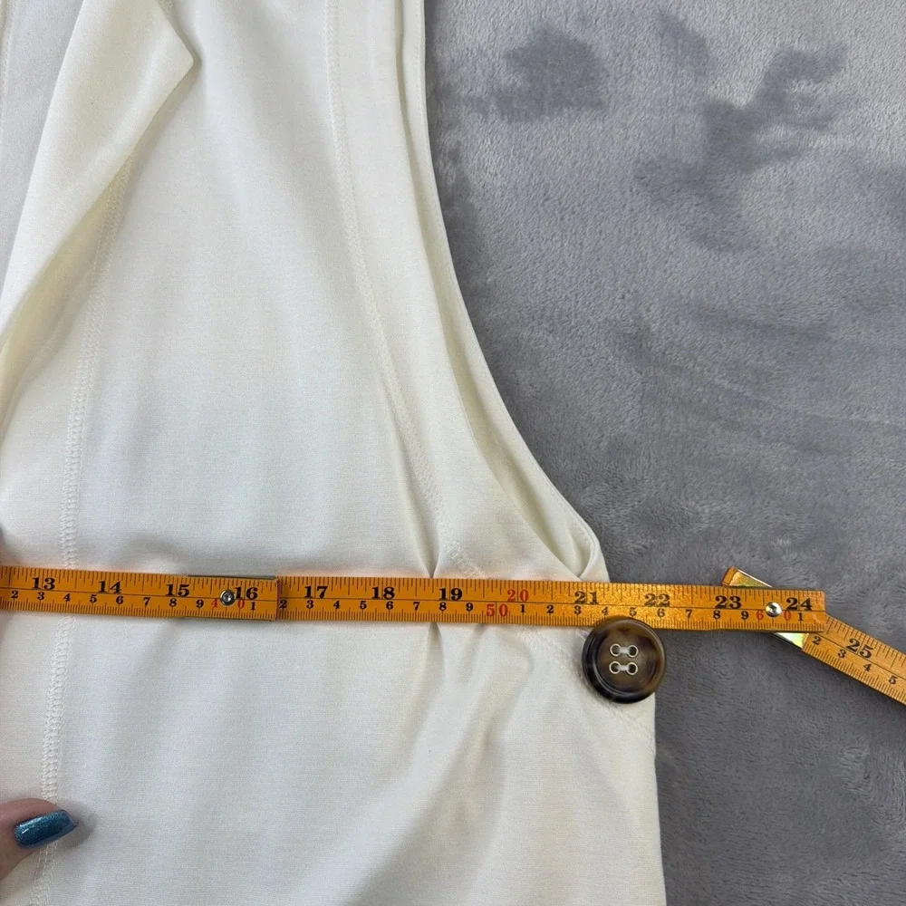 Soft Surroundings Women's L Ivory Long Vest Duster Open Front Zip Back Stretch